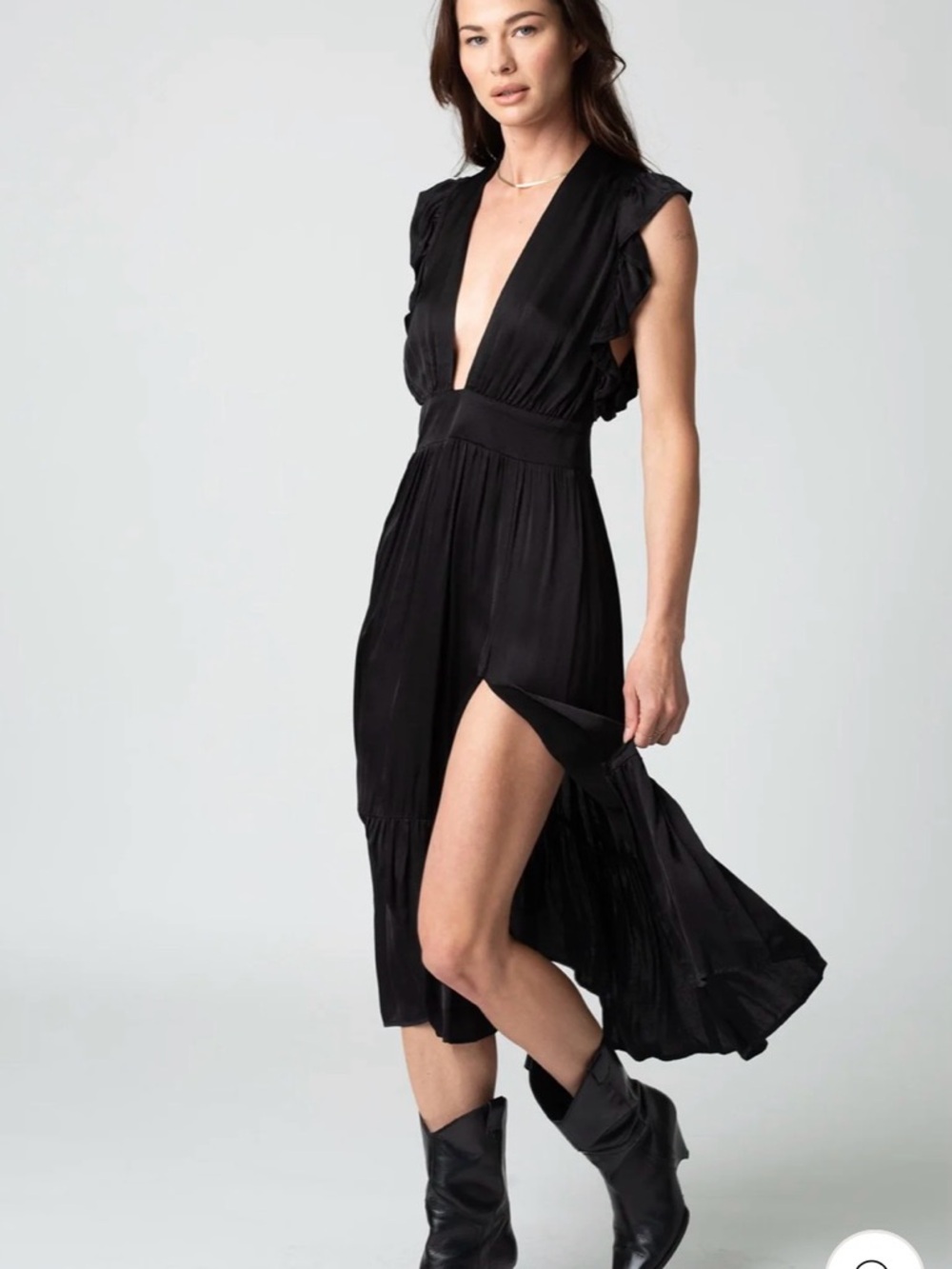 Stillwater Black Ruffle Sleeve Midi Dress